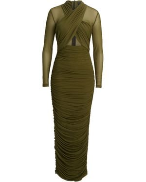 Bardot Aliyah Mesh Long Sleeve Midi Bodycon Dress - Green