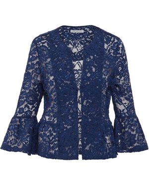 Gina Bacconi Kate Corded Lace Elbow Length Sleeve Cropped Jacket - Blue