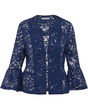 Gina Bacconi Kate Corded Lace Elbow Length Sleeve Cropped Jacket - Blue