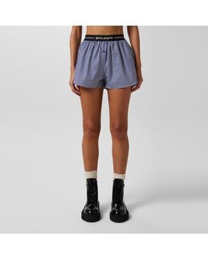 Palm Angels Logo Band Striped Shorts - Blue