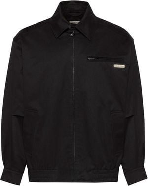Calvin Klein Logo Shirt Jacket Long Sleeve Zip Parka - Black