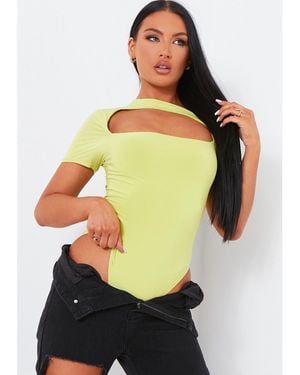 Missy Empire Slinky Cut Out Panel Bodysuit - Yellow