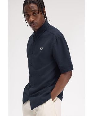 Fred Perry Seersucker Short-Sleeve Patterned Shirt - Blue