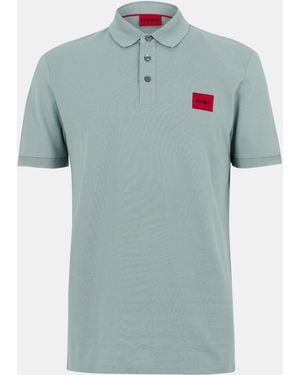 HUGO Deruso Short Sleeve Polo Shirt With Logo Detail And Ribbed Collar Premium Cotton - Blue