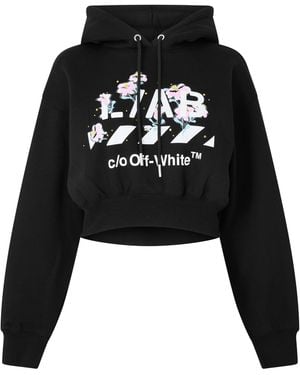 L/AB Off White Floral Cropped Hoodie - Black