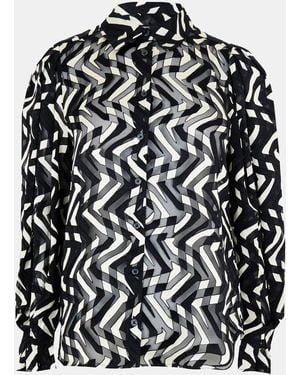 French Connection Diandra Satin Devore Long Sleeve Blouse - Black