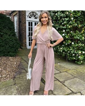 AX Paris Wrap Top Short Sleeve Plisse Jumpsuit - Green