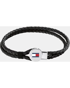 Tommy Hilfiger Braided Leather Bracelet - Black