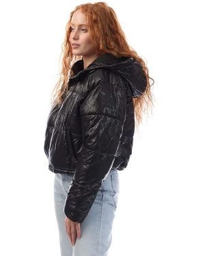DKNY Crosswalk-Print Cropped Hooded Jacket - Black