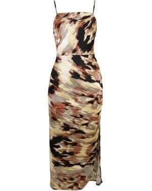 AX Paris Smudge Print Strappy Ruched Side Midi Dress - Metallic
