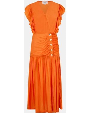 AX Paris Frill Shoulder Button Front Midi Dress - Orange