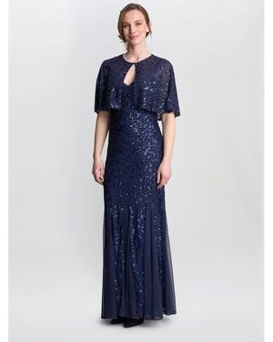 Gina Bacconi Jordan Sequin Beaded Maxi Dress And Jacket - Blue