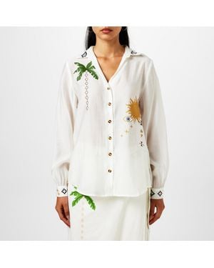 Never Fully Dressed Palm Miley Long-Sleeve Patterned Shirt - White