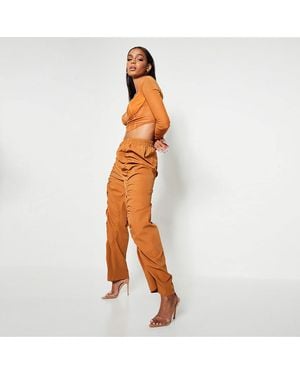 I Saw It First Woven Ruched Leg Cargo Trousers - Orange