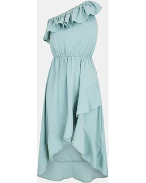 AX Paris One Shoulder Frill Detail Dipped Hem Dress - Blue