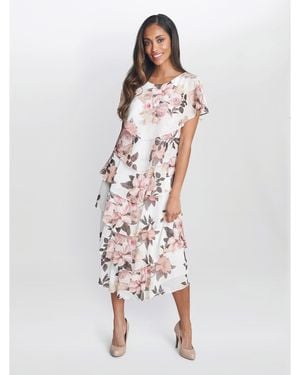 Gina Bacconi Alice Midi Printed Tiered Dress - White