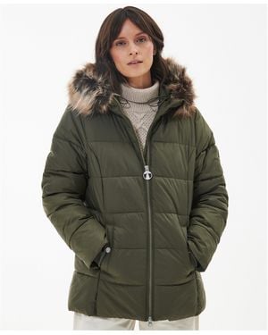 Barbour Midhurst Quilted Faux Fur Hood Short Puffer Jacket - Green