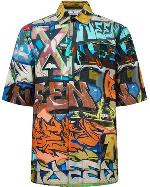 Off-White c/o Virgil Abloh Neen Graffiti Long Sleeve Shirt - Blue