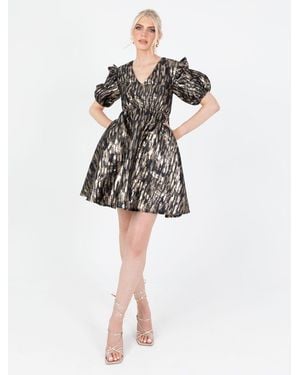 Lovedrobe Luxe Metallic Short Sleeve Mini Dress - Black