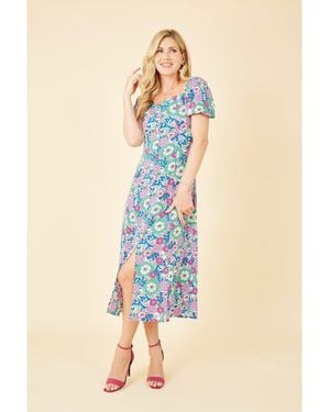 Mela London Retro Flower Print Midi Dress - Natural