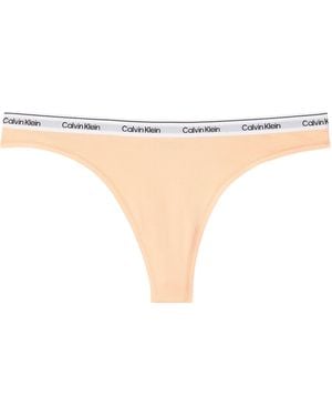 Calvin Klein Logo Thong - Natural