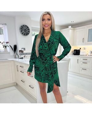 AX Paris Printed Tie Wrap Long Sleeve Mini Dress - Green