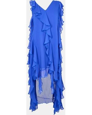 Biba Ruffle Dip Slip Dress - Blue