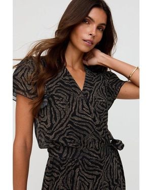 Lily and Lionel Devina Ruffle Detail Zebra Print Maxi Dress - Black