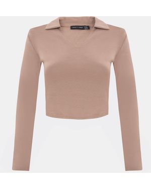 I Saw It First Long Sleeve Collared Top - Natural