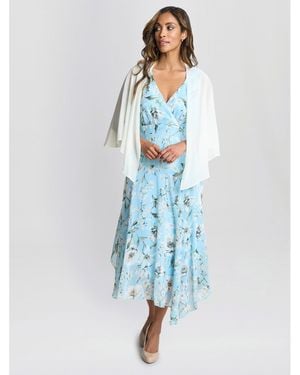 Gina Bacconi Chiffon Waterfall Cover-Up Cape - Blue