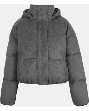 Jack Wills Wind Resistant Detachable Hood Long Sleeve Short Puffer Jacket - Grey