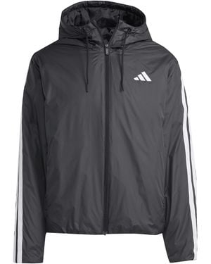 adidas 3 Stripe Essential Waterproof Wind Resistant Long Sleeve Puffer Jacket - Black