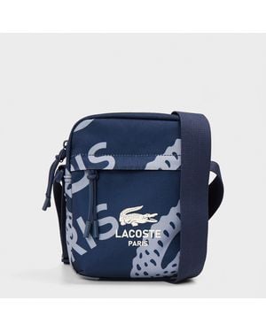 Lacoste Vertical Croc Print Cross Body Bag - Blue