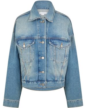 GOOD AMERICAN Cropped Tracker Denim Jacket - Blue