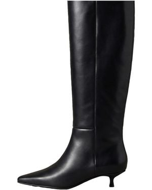Calvin Klein Kitten-Heel Leather Knee-High Boots - Black