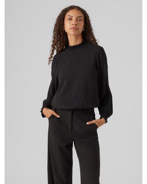 Vero Moda Open Neck Long-Sleeve Blouse - Black