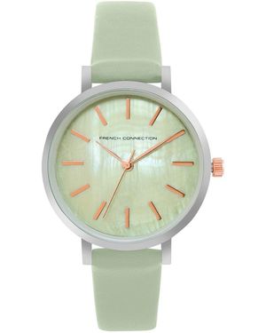 French Connection Accessories Case Round Shape Sea Strap Quartz Watch - Green