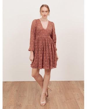 Lovedrobe Terracotta Floral Burnout Maxi Sleeve Mini Dress - Red
