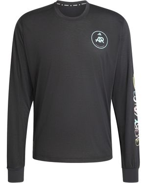adidas Lettering Crew Neck Ribbed Collar Long Sleeve Jersey T-Shirt - Black