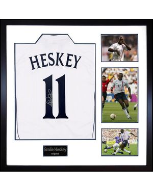 The Fan Cave Emile Heskey Signed England Shirt Elite Frame - White