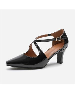 Where's That From Colorado Cross Over Strap Mid Block Heel - Black