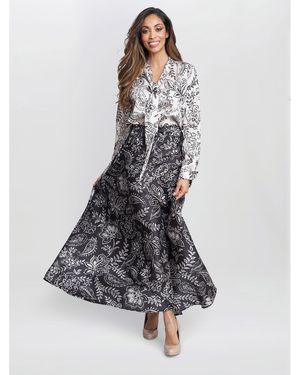 Gina Bacconi Dakota Satin Elastic Waist Skirt - Grey