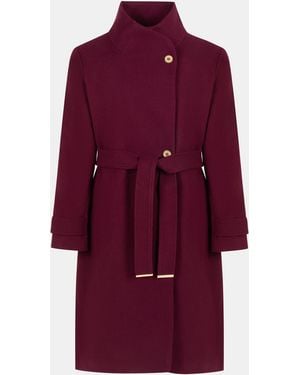 Biba Billie Belted Long Sleeve Mid-Length Overcoat - Red