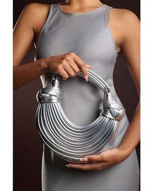 Where's That From Curved Metallic Shoulder Bag - Grey