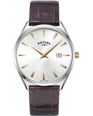 Rotary Ultra Slim Ss Leather Watch - Metallic