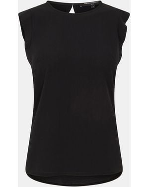 French Connection Polly Plains Capped Sleeve T-Shirt - Black