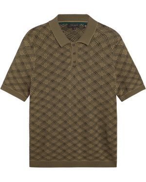 Ted Baker Geometric Open Knit Short Sleeve Polo - Green