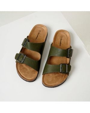 Threadbare Slip-On Two Buckle Strap Flat Sandals - Green