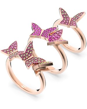 Swarovski Lilia Ring, Set (3) Butterfly, Rose-Tone Plated - Pink