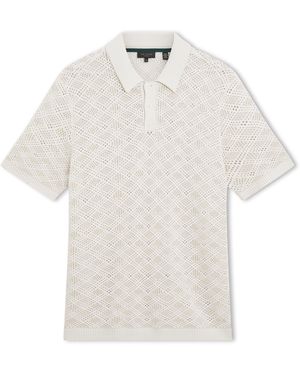 Ted Baker Geometric Open Knit Short Sleeve Polo - White